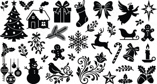 Valokuva Christmas themed silhouettes on a white background decorative winter collection