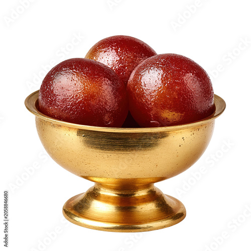 Delicious Indian dessert Gulab Jamun served in a silver bowl and garnished with pistachios , Indian cuisine, sweet