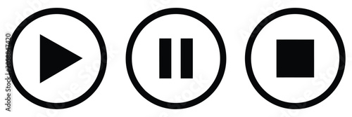 Tableau sur toile Media control icons, play pause stop buttons, audio video playback symbols, modern flat interface elements, vector illustration set