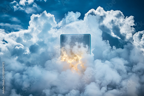 Sim card chip in clouds with soft lights around it Generative AI