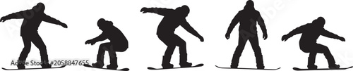 Bild auf Leinwand Snowboarder Silhouette Collection Featuring Winter Sports Action Poses Isolated