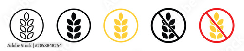 Gluten free label vector icon set with no wheat symbols for food packaging, diet products and nutrition labels. Vector illustration on transparent background