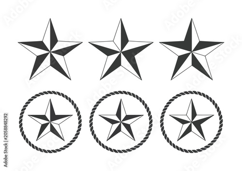 Foto Nautical star sheriff star symbols, lone star badge shapes, outline and silhouette designs, emblem logo vector illustration set