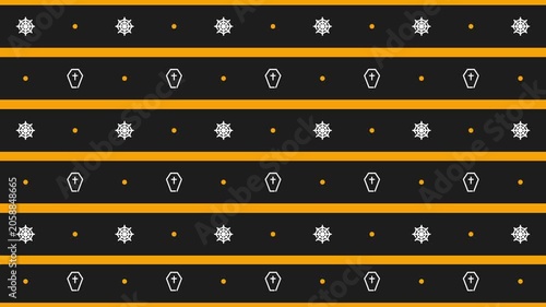 Halloween Pattern Animation with Coffins and Stars on Dark Background