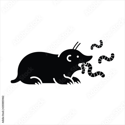 Foto Underground mole catching worms vector illustration isolated on white