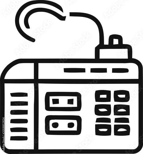 Photos Vintage radio transmitter icon with antenna and buttons, communication device il