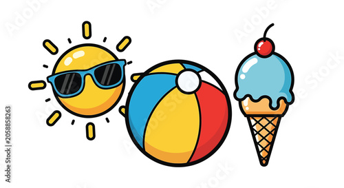 Canvastavla Colorful summer icons on white.