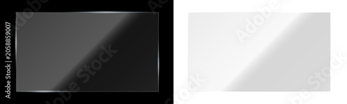Shiny transparent plastic panel with mirror and reflect, realistic transparent shiny glossy glass panel with light glare reflective overlay effect, rectangle gradient window frame with reflection