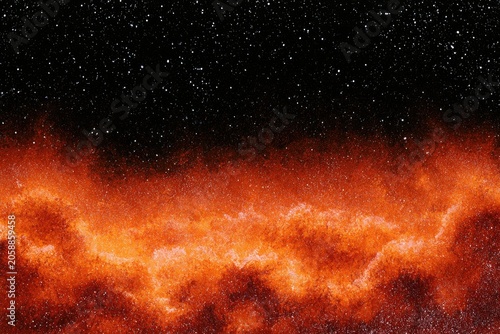 Fiery nebulae swirl amidst a star-dusted cosmic abyss
