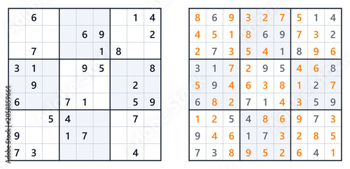 Fotografía Sudoku puzzles, one solved and one in progress on a light background