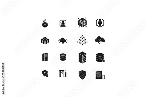 Technology icons set for workflow ai agent, machine learning, server, database, security vector Image.