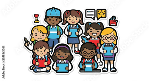 Tableau sur toile Diverse group of happy school children 5.