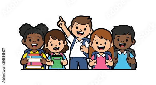 Photos Diverse group of happy school kids.