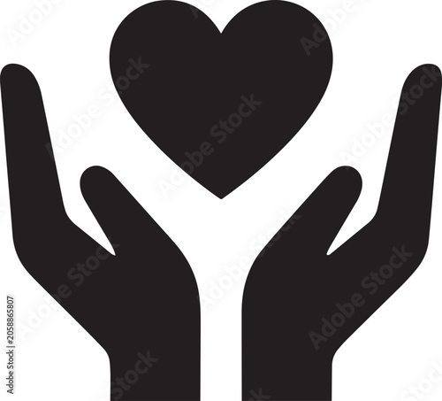 Two hands holding a black heart shape symbol Vector