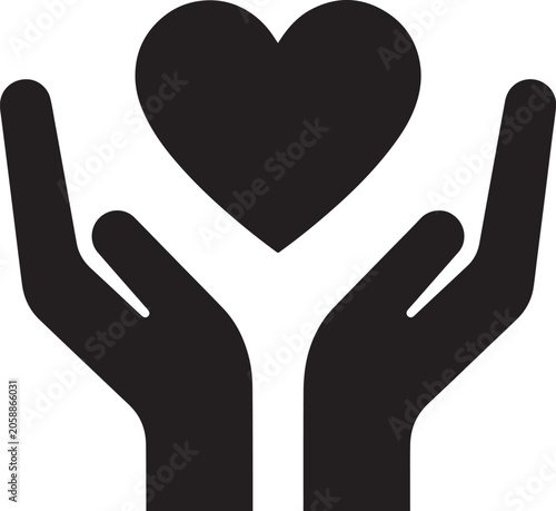 Two hands holding a black heart shape together Vector