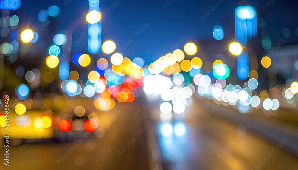Fototapeta premium Blurred City Lights at Night Bokeh Effect.