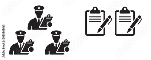 Tableau sur toile Customs officer with clipboard and pen icons set isolated on transparent background for logistics flat art