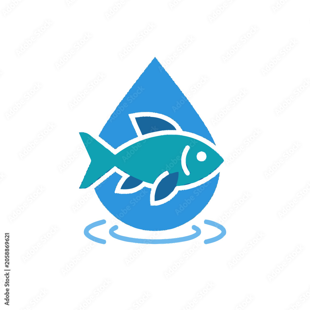 Fototapeta premium Fish icon inside solid blue water drop.
