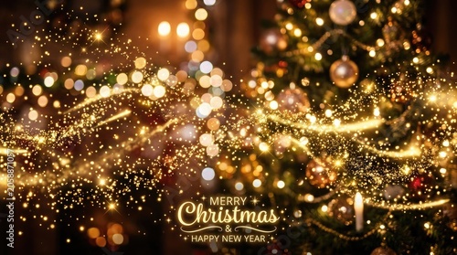 Merry christmas and happy new year festive sparkling lights