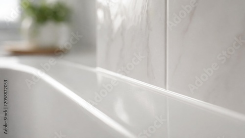 caulk. A close-up of a smooth white caulk sealant bead at a bathtub and tile junction. real-estate listings, architecture portfolios, designed for interior renovation comparisons for interiors.
