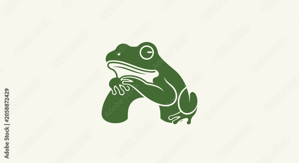 Fototapeta premium Green cartoon frog illustration with simple design.