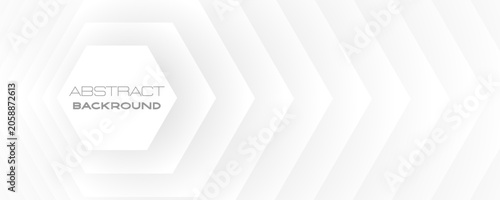 abstract background banner featuring white and gray gradient hexagon shapes. Minimalist geometric design template suitable for business, corporate backdrop, tech presentations, and web design.
