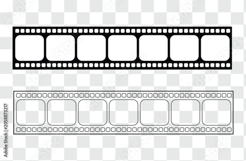Film strip vector icons set in flat and line art style. Film strip roll vector icon. Blank negative movie reel isolated on transparent background. vector illustration. eps file 55.