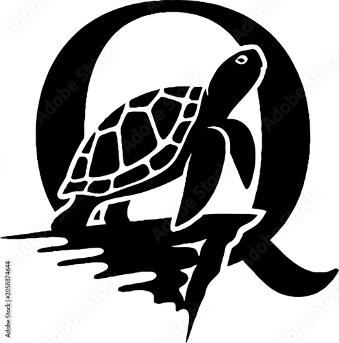 Black and white turtle logo design with circular element.