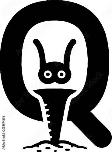 Black and white cartoon rabbit character design.