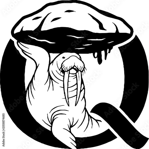 Walrus with Mushroom Cap Illustration.