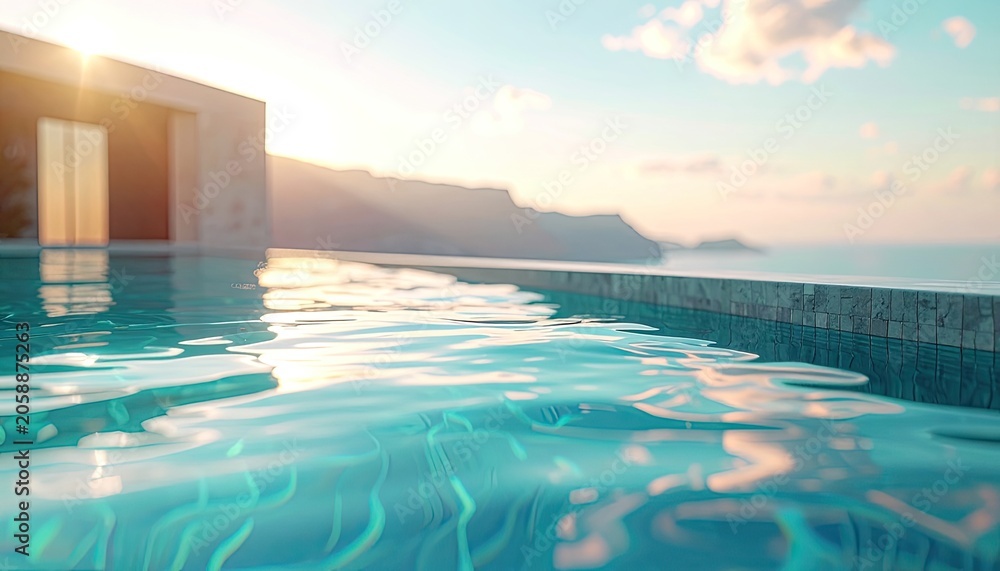 Fototapeta premium Luxury Infinity Pool Overlooking Ocean at Sunset.