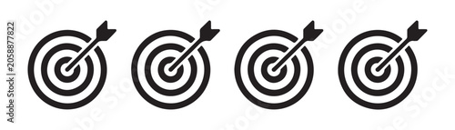 Fotografie Four dartboard icons with arrows, representing targets and game play, vector art
