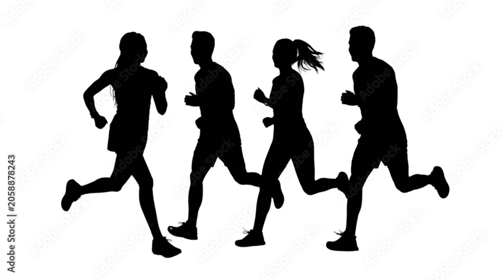 Obraz premium Black silhouettes of people running
