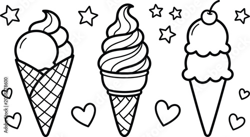 Photos Coloring book ice cream cones isolated on transparent background silhouette