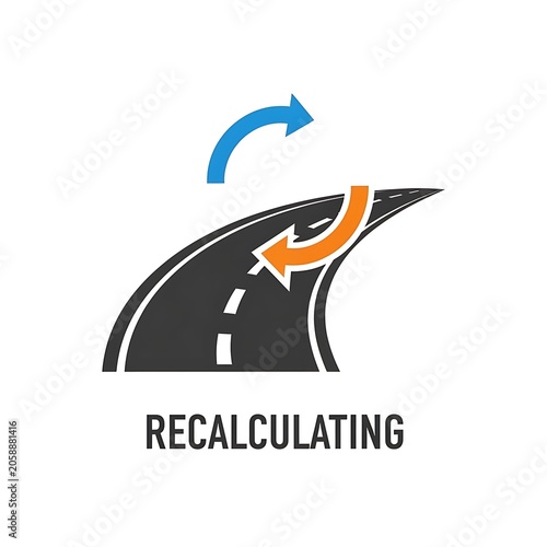 GPS navigation system recalculating route arrow.