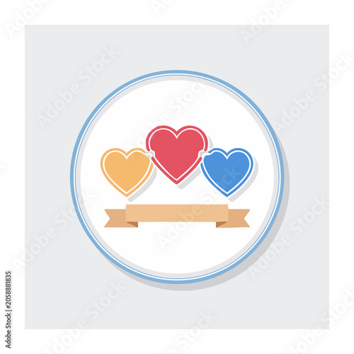 Three colorful hearts with banner in circle icon