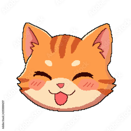 Fotografie Retro pixelated ginger cat avatar icon for gaming emote and sticker design