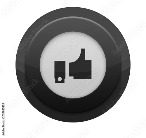 Minimalist glossy black round like button with thumbs up icon for web and interface design