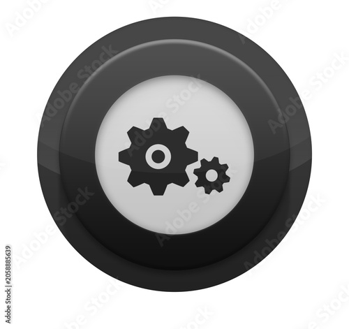 Minimalist glossy black round settings button with gears icon for web and interface design