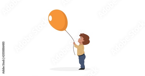 Animated illustration of a boy holding an orange balloon