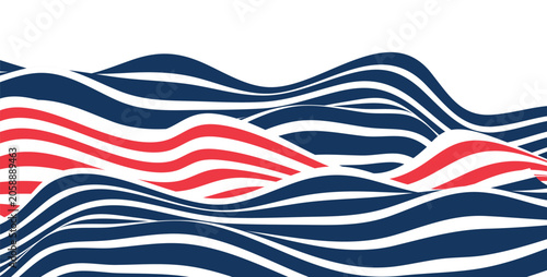 Abstract background design, with wavy, curves stripes in blue, red and white colors. Ideal for national celebrations, patriotic themes, independence day events posters, banners