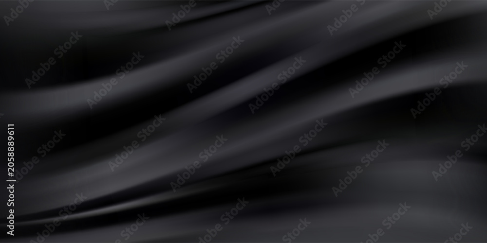 Fototapeta premium Luxury black silk fabric texture background. Elegant wavy satin and velvet cloth surface vector for premium VIP fashion presentation and wallpaper.