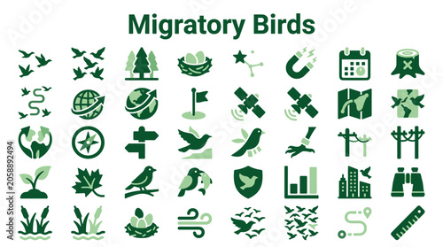 Canvastavla Migratory Birds Concept Icons Representing Navigation, Seasons, and Journey Symb