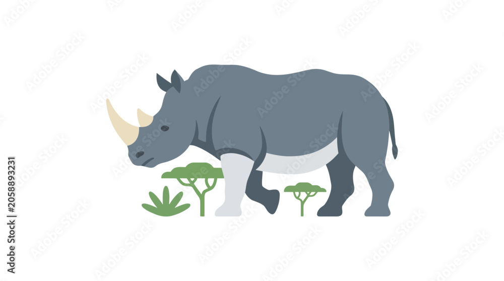 Fototapeta premium Illustration of a Rhino in African Savannah with Trees