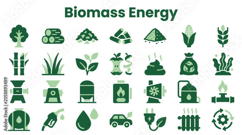 Canvas Print Biomass energy icons concept renewable green energy sources agriculture waste bi