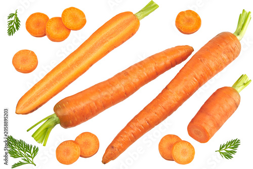 sliced carrot isolated on white background. clipping path. top view