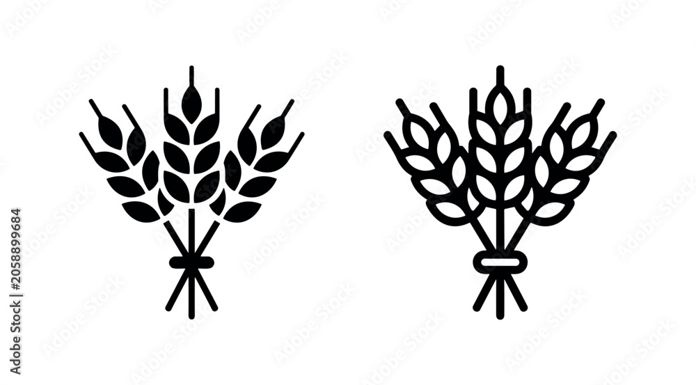 Obraz premium Wheat stalks grain agricultural harvest icon set