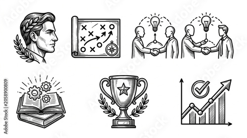 Business Strategy and Success Icons Collection.