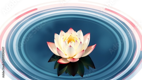 Watercolor Illustration Sacred Lotus Blooming Still Water Concentric Ripples Spreading