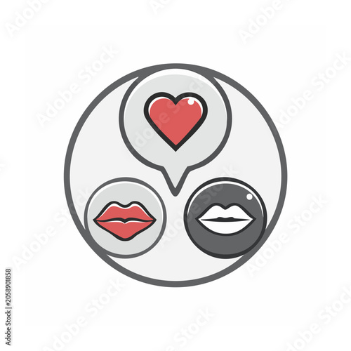 Heart and lips icons in flat design